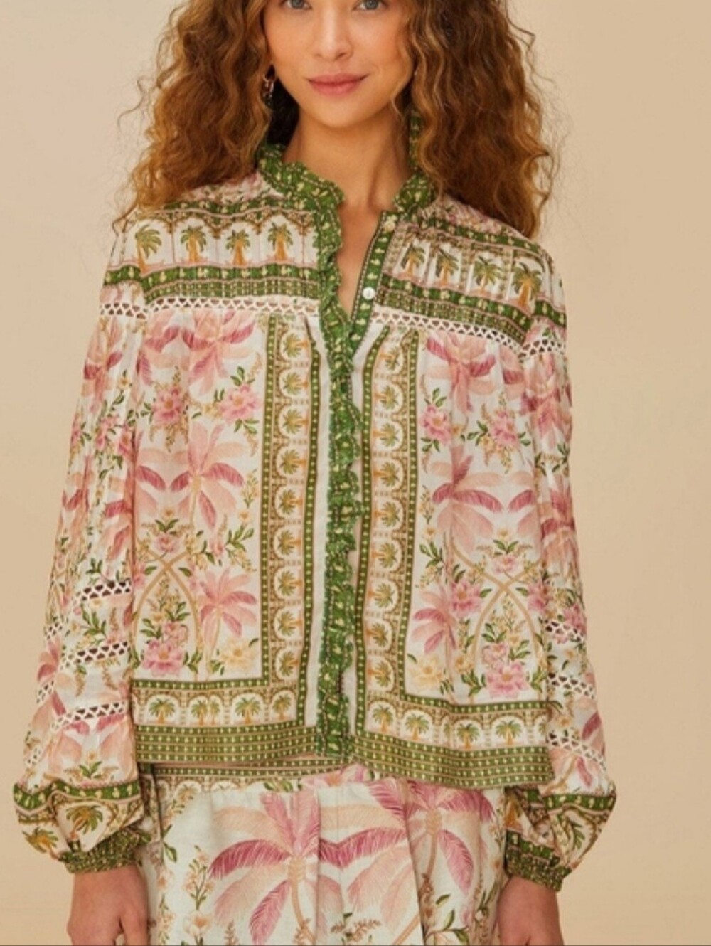Farm Rio Palm Dream Off White Blouse Lightweight Sz. Large